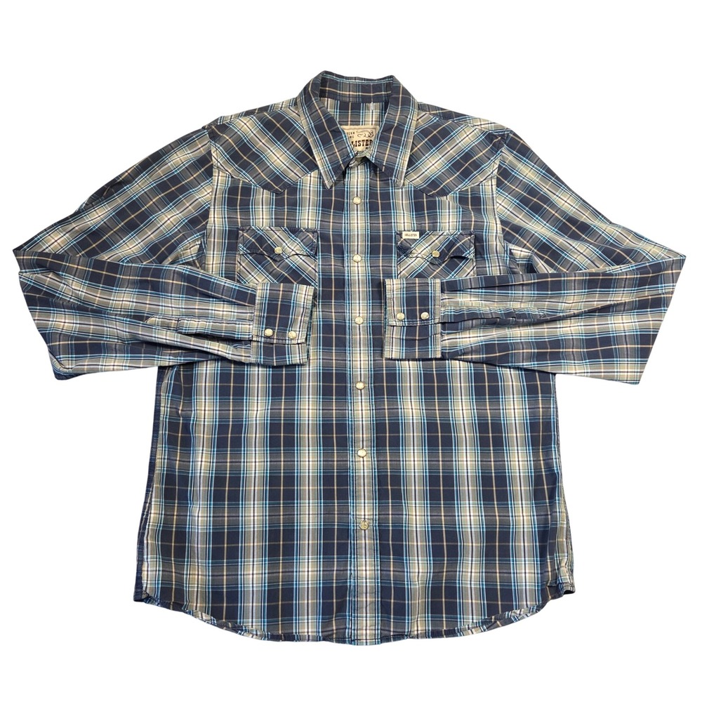 Vintage Hollister Mens Western Styling Plaid Long Sleeve Snap Button Shirt L Y2k